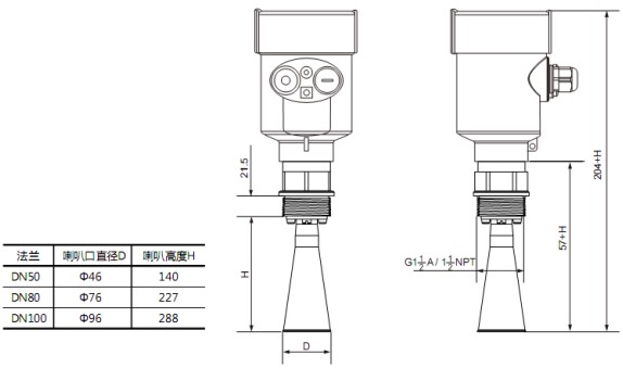 RD-705型防腐雷達液位計尺寸圖