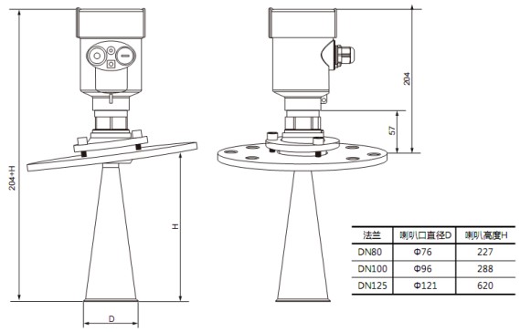 RD-706型防腐雷達液位計尺寸圖