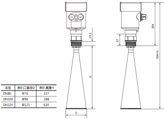 RD-708型防腐雷達液位計尺寸圖